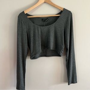 Naked wardrobe long sleeve scoop neck cropped top ladies size xl charcoal gray